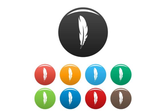 Decorative Feather Icons Set Color for Any Design