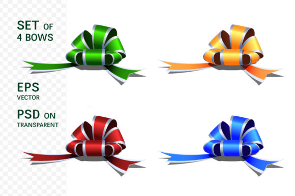 Set of Realistic Festive Decorative Bows